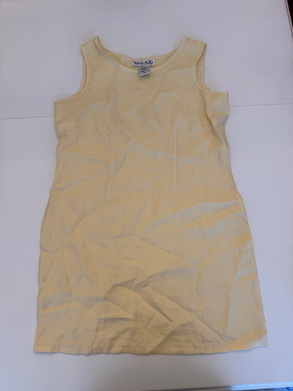 Vintage 100% Linen Butter Yellow Sleeveless Dress Victoria Holley Lagenlook